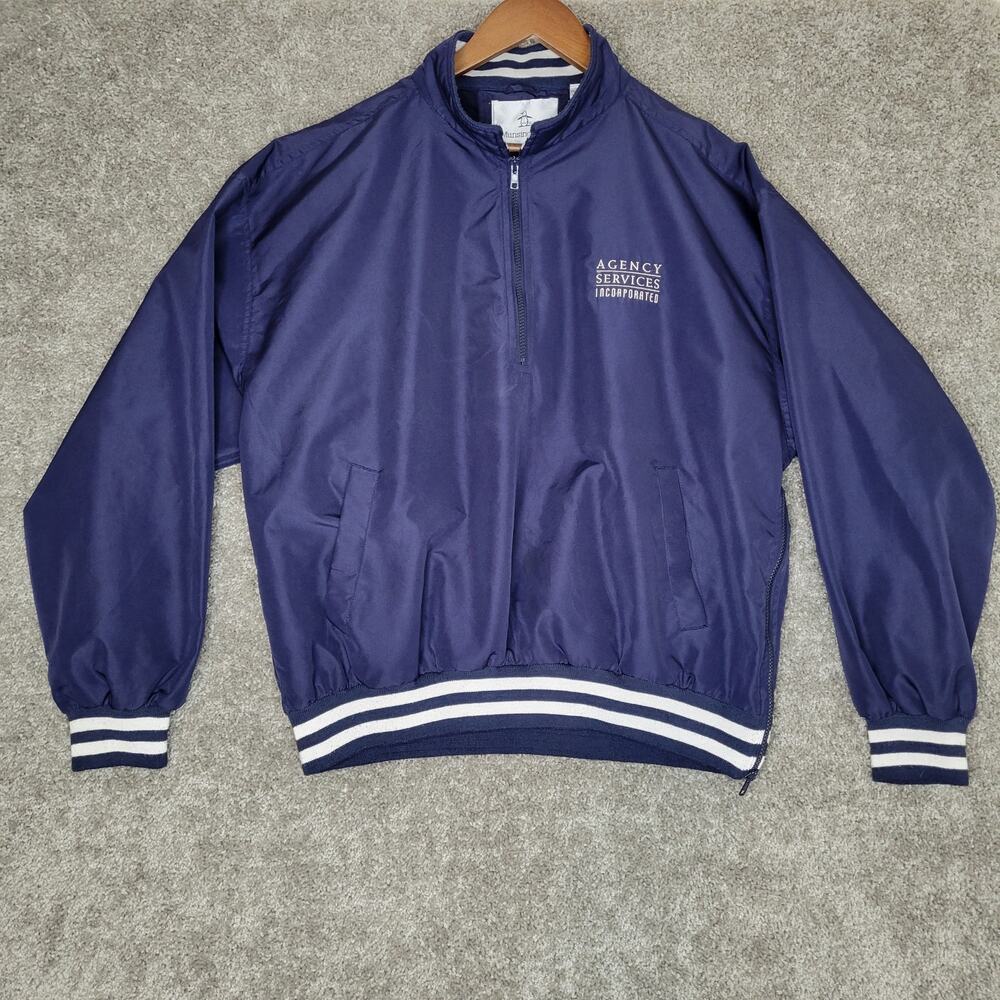 Vintage Munsingwear Blue Varsity Windbreaker Striped Side Zip Jacket Size Large
